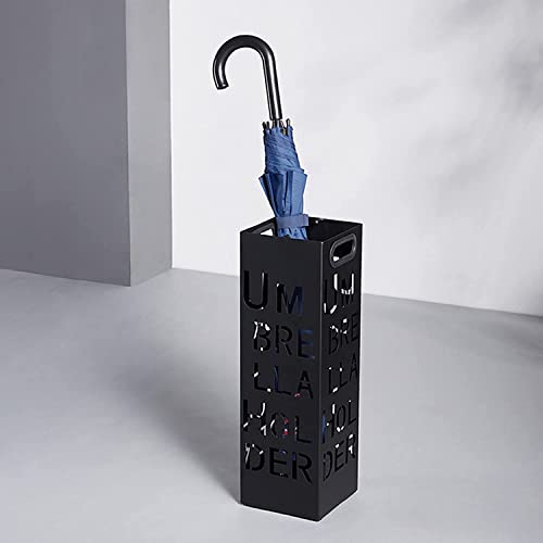 Suporte de guarda-chuva de metal, suporte de guarda-chuva quadrado moderno com 2 ganchos, alta capac