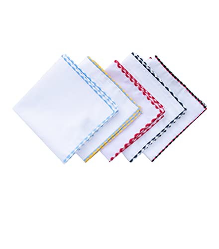Image of 3-Pk Mens Cotton White Pocket Square with Color Border(10 Colors)