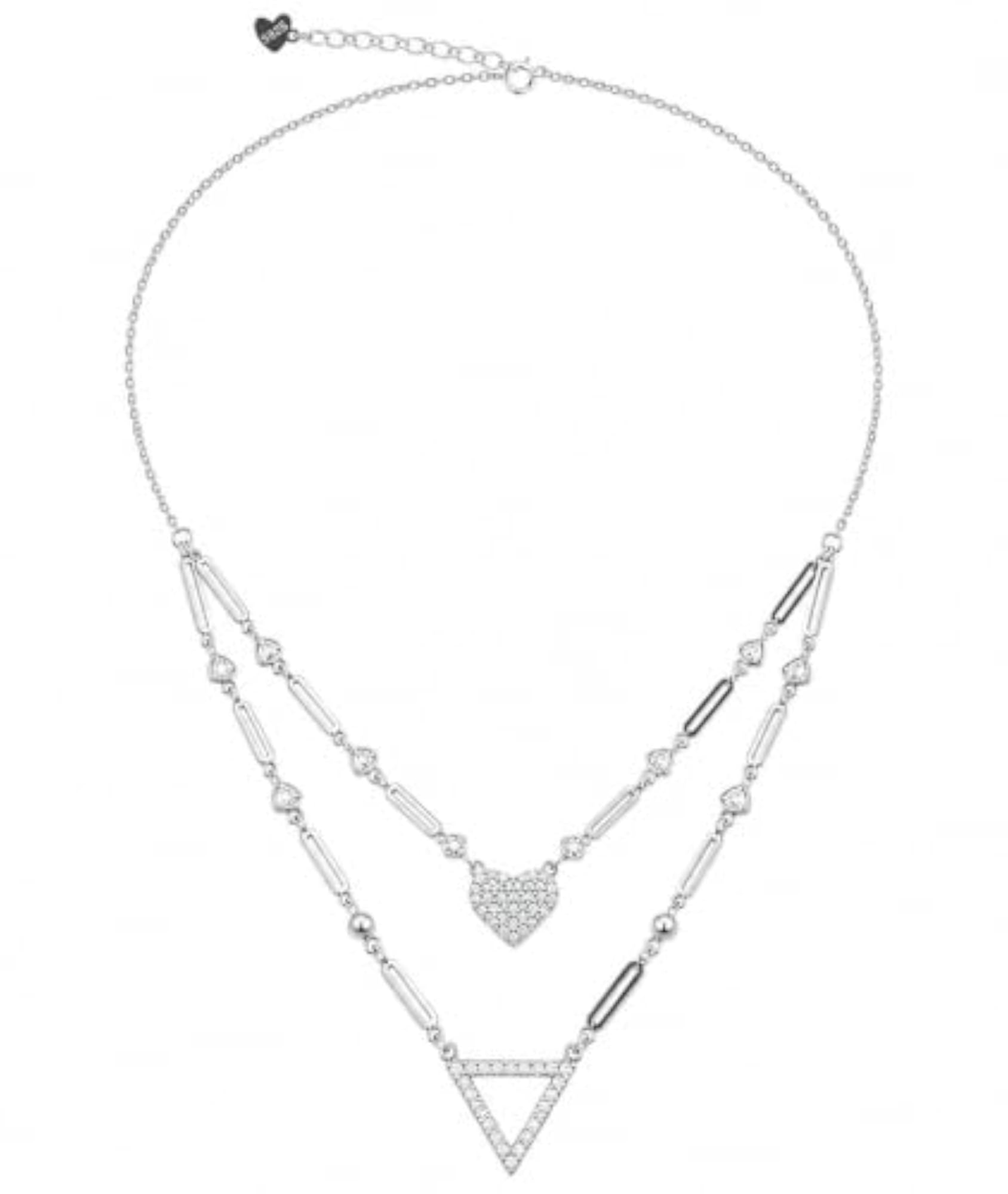 Women's Sterling Silver 925 Layered Heart Triangle Necklace