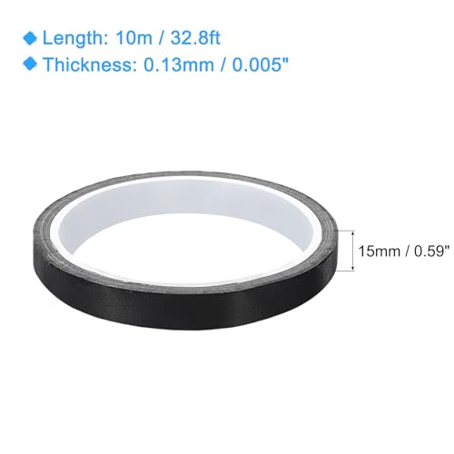 Image of MECCANIXITY High Temperature Tape 15mm PTFE Coated Fabric Tape Heat Resistant Tape for Vacuum Sealers Adhesive Tape 10m /33ft Black 0.13mm Thickness