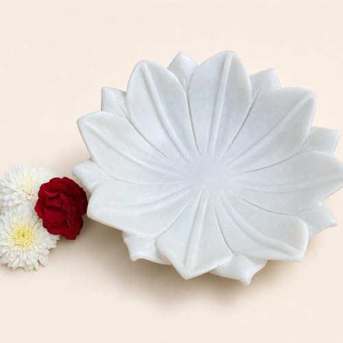 Image of Marble Urli Bowl for Home Decor | Handcrafted Floating Bowl, Decorative Centerpiece for Living Room Table, Luxury Stone Urli Dish, Pooja Decor & Festive Gift Item (Floral /6 Inch)