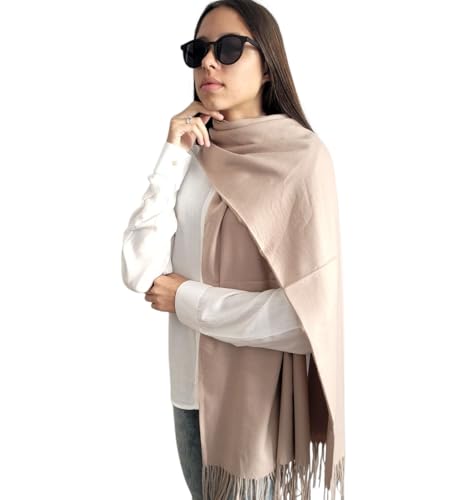 Cachecol Echarpe Pashmina Xale Feminino Liso Leve Longo Macio Estiloso Confortável Moda Outono Inverno Frio Franja (Bege)