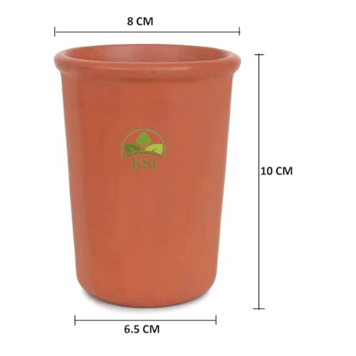 Image of KSI Earthen Clay Drinking Glass Set of 4 | 225 ml Mitti Tumbler for Water Lassi Tea Milk | Brown Unglazed Terracotta Glasses | Traditional Clay Drinkware for Kitchen and Dining