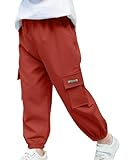  Minetom Pantalon Cargo Enfant de Jogging Taille Élastique pour Fille Multi Poche Pantalons Streetwear Z1 Rouge 120