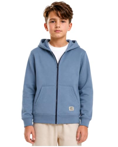 Image of Alan Jones Clothing Boys Hooded Sweatshirt | Full Zip Closure | Full Sleeves | Kangaroo Pocket | Regular Fit | Winter Jacket for Boys | Age 5-16 Years