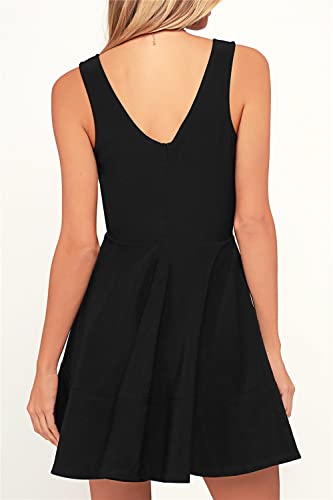 Image of FANCYINN Women's Short V-Back Dress U-Neck Inslace Hem Wide Straps Tank Mini Skater Cocktail Dresses