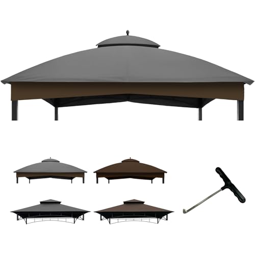 10x12 Gazebo Replacement Canopy Top Only with Installation Hook Double Tier Patio Gazebo Roof Cover UV Resistant Outdoor Replacement Canopy(Grey 10 * 12)