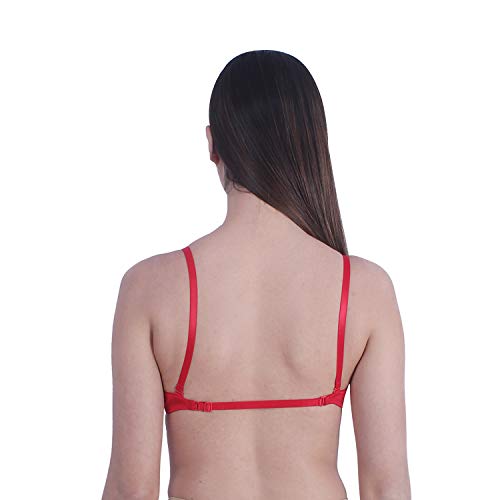Image of Brachy Women's Polycotton Front Open Multi-Way Padded Underwired Extra Push-Up Bra (Red,34B)