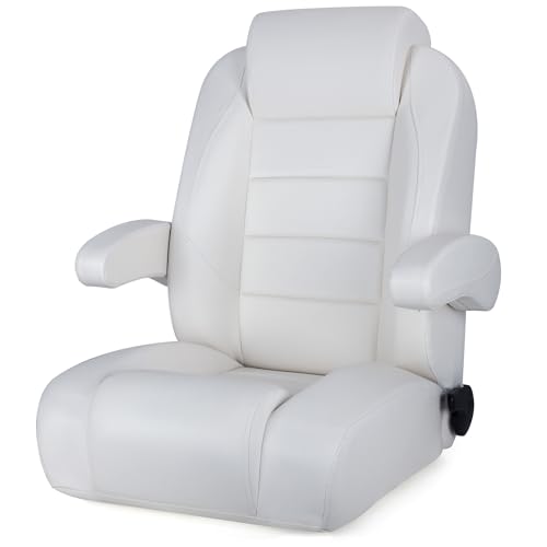 NORTHCAPTAIN Premium Reclining High Back Pontoon Captain's Chair Boat Bucket Seat with Removable Armrest,White