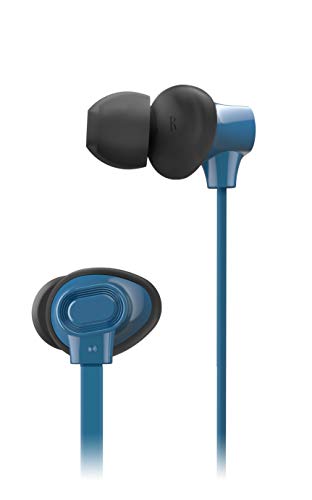 Image of Panasonic Extra Bass in-Ear Wired Earphone with Tangle Free Flat Cable, No-Fall Double Hold in-Ear Design, in Line Remote with Mic (RP-TCM130GEA, Blue)
