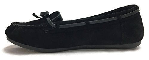 Blueberry Runs Small - Faux Soft Suede Fur Lined Moccasin House Slippers (Moccasin-21) Black, 10 Runs Small