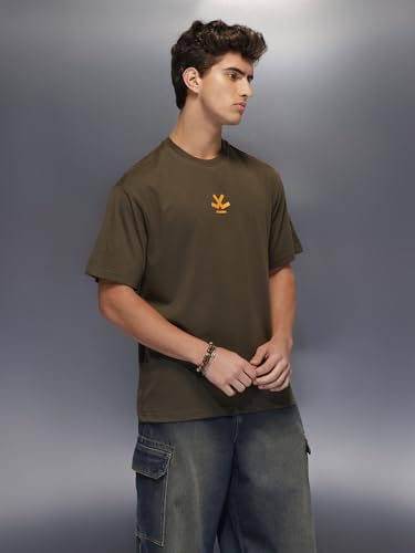 Image of WROGN Men's 220 GSM Pure Cotton T-Shirt | Back Graphic Print | Oversized Fit