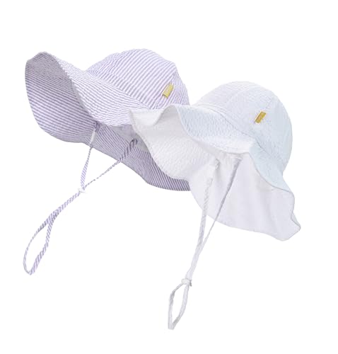 Image of Baby & Toddler Wide Brim Sun Hats UPF 50+ Sun Protection Bucket Cap Cute Adjustable Hat in Seersucker