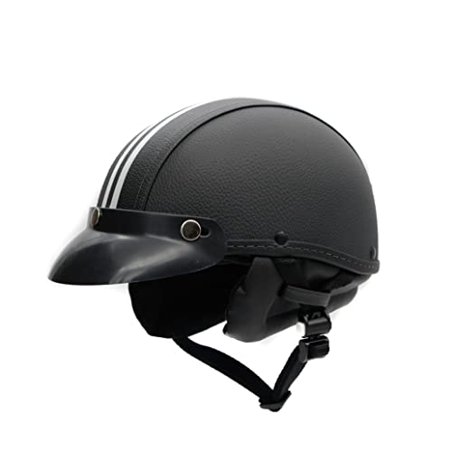 Capacete Coquinho Retrô BR101 Couro Sintético Com Pala - Meio Capacete Vintage Premium para Bike Elétrica, Scooter, Patinete e Skate (Preto, G - VESTE 59/60)