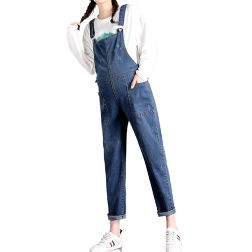 Mono Vaquero de Maternidad para Mujer Botón Tirantes Casual Sin Mangas Largo Pierna Ancha Mono Suelto con Bolsillos (Color : Blue, Size : 4XL)