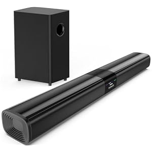 Saiyin Sound Bar for Smart TV with 5.25 Inch Subwoofer, 100W 24 Inch Soundbar for TV, TV Soundbar with Optical, ARC, AUX and Bluetooth Inputs, Detachable Surround Sound System for TV