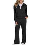 ANRABESS Lounge Sets for Women 2 Piece Outfits Sweatsuit Fall Zip Up Sweatshirts Wide Leg Pants M...