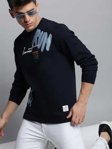 Image of SHOWOFFFF Men Printed Pullover Sweatshirt | Round Neck Full Sleeves Cotton Sweatshirt's for Mens | Coral Slim Fit Regular Length Sweatshirts for Men's