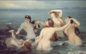 Peinture à l'huile Mermaids Frolicking in The Sea de Charles Edouard Boutibonne 8x10 pouces