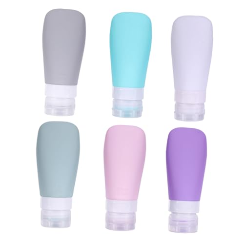 HAMPPLIES 6個空ボトル シリコン製旅行用化粧品容器 ローション シャンプー 化粧水用 液漏れ防止 軽量 持ち運び便利 ピンク ライトグレー パープル 湖水藍 グレーグリーン 各