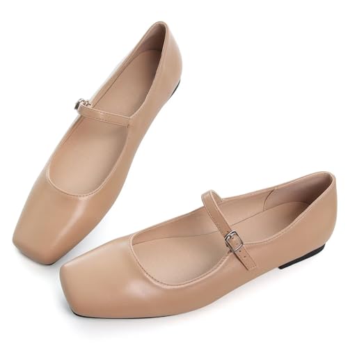Image of LUXINYU Women's Slip on Flats,Classy Round Toe Solid Classic Mary Jane Ballet Dance Shoes Soft Comfortable PU Flat Shoes