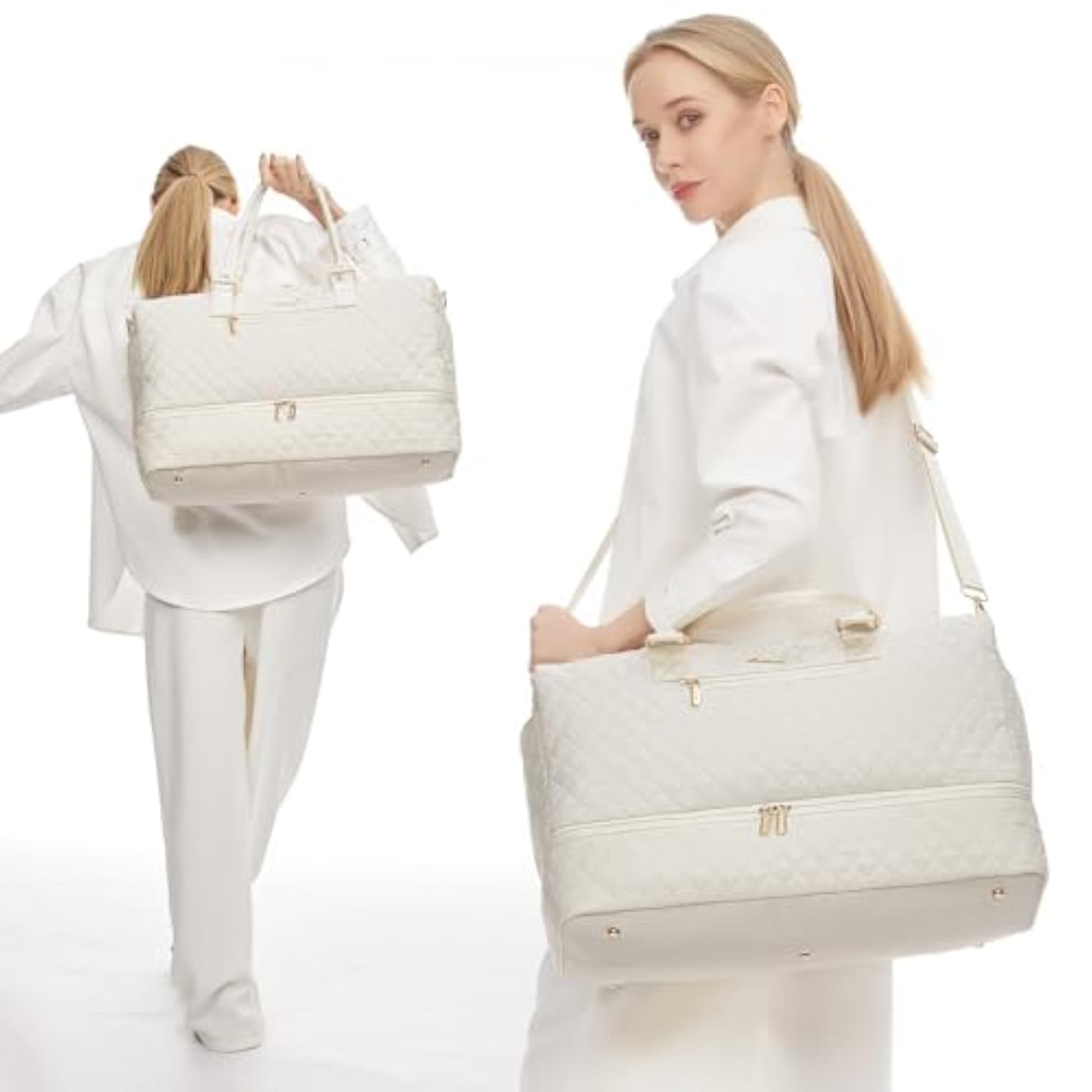Women's Beige Travel Duffle Bag, Elegant & Spacious