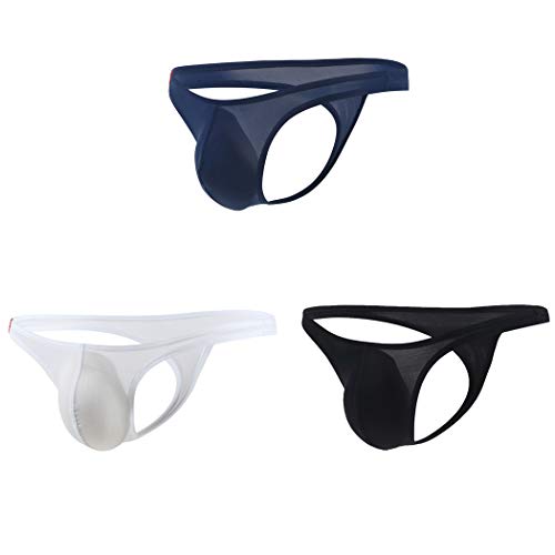 Mens Sexy T-Back Thongs Low Rise Underwear Bulge Pouch Ice Silk Briefs