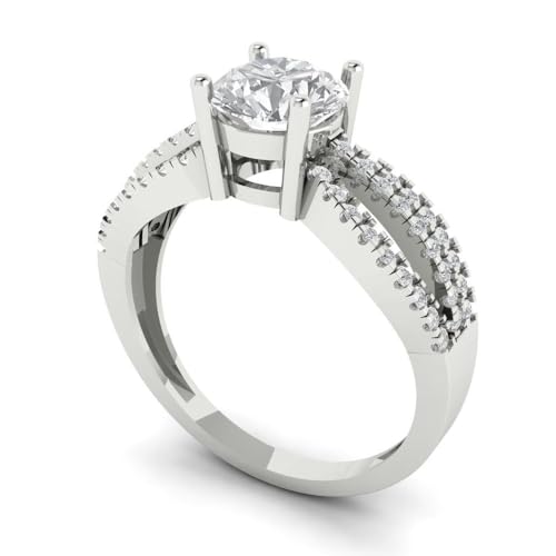 1.27 Ct Brilliant Round Cut Clear Zircon 14K White Gold Solitaire W/Accents Bridal Wedding Anniversary Dainty Designer Ring2
