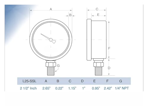 Manomètre à liquide 2,5" en acier inoxydable durable graduation 0-300 PSI - 2
