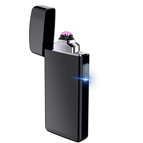 Lighter, Electric Lighter USB Rechargeable Dual Arc Lighter Windproof Flameless Plasma Lighter (Black)
