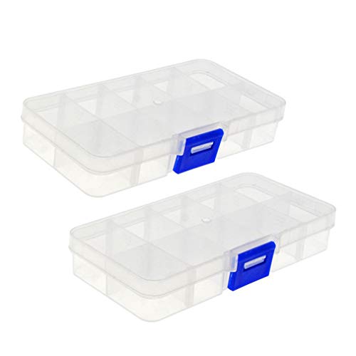 2 PC Plastico Caja de Joyas Claro 10 Cuadrículas Organizador Caja de Almacenaje con Divisores Ajustables Cuentas Aretes Anillos Rhinestone Contenedor de Almacenamiento por SamGreatWorld