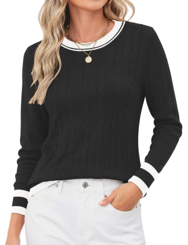 Image of Rapbin Women's Contrast Trim Knit Sweater Long Sleeve Crew Neck Pullover | Color Block Soft Lightweight Regual fit,Business Casual Work,Fashion Versatile Fall Spring Outfits,Winter Layer Clothing