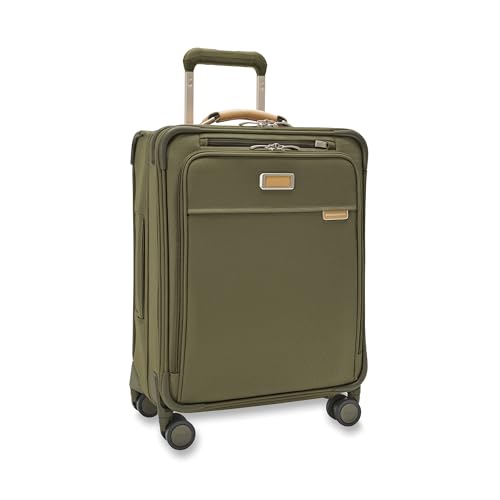 Image of Briggs & Riley 21 inch Global Carry On Expandable Spinner - Luggage for International Travel, Suitcases with Wheels, Softside Rolling Bag for Men & Women, Self-Repairing Zipper- Baseline Collection, Olive