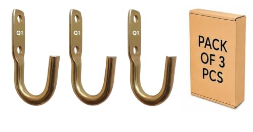 Image of Q1 Beads 3 Pack Steel 10 mm Thick Heavy Duty J Hook Stand 500 kgs Capacity, Zinc Plated for Hanging in Workshop,Home and Industrial Applications(3 Pack,Golden)