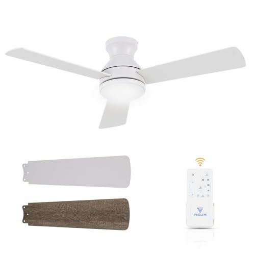 42 Inch Flush Mount Ceiling Fan with Light, Quiet DC Motor, 3CCT Dimmable LED, Low Profile for Bedroom Home Office (Matte Black)