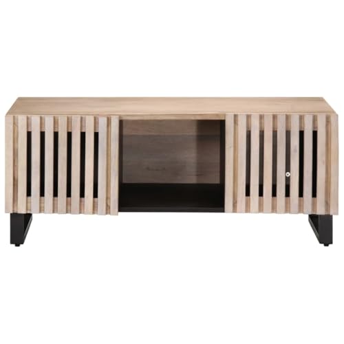 Mesa de centro blanca 100 x 55 x 40 cm de madera maciza de mango, duradera y elegante para salas de estar y espacios pequeños