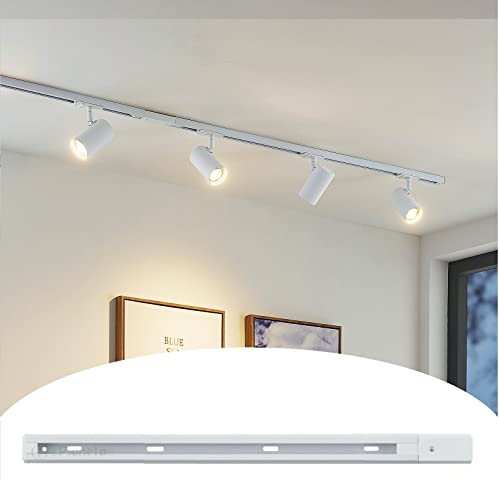 Faretto faro proiettore led per Binario Monofase Orientabile bianco nero pista e connettori (BIANCO, Binario 2mt)