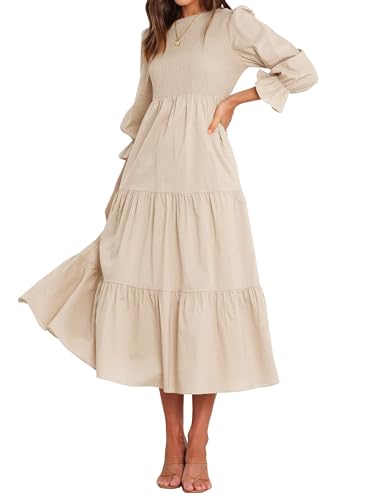 BTFBM Women Casual Long Sleeve Crew Neck Fall Dress Bohemian Relaxed Fit Floral Flowy Maxi Dresses Tiered Cocktail Dress