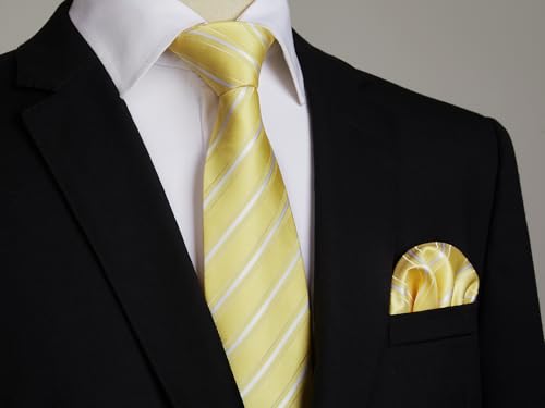 Image of Enlision Mens Ties Stripe Tie and Pocket Square Set Classic Formal Woven Neckties Handkerchief Cufflinks Wedding