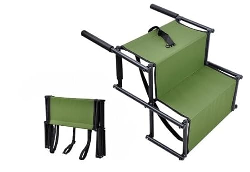 犬用スロープ車階段 小型 中型大型犬用 軽量 折りたたみ式 ペットはしごステップ ドッグスロープ 滑り止め 介護用 収納便利 高齢犬 介護 (アーミーグリーンの2階です,調節可能な犬用はしごです)