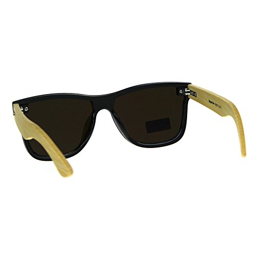 Real Bamboo Wood Temple Sunglasses Square Rims Behind Mirror Lens3