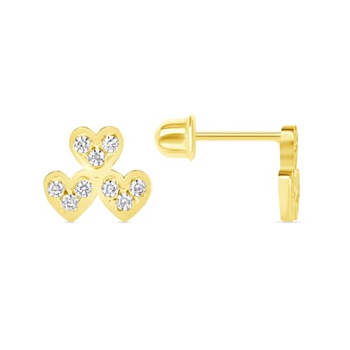 EVAYA 14K Gold Heart Design Screw Back Stud Earrings for Women2