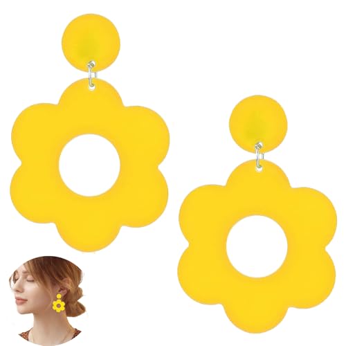 Blumenohrringe, Gänseblümchen Ohrringe, Vintage Blumen Ohrringe Gänseblümchen Earrings, für Frauen Mädchen 60er 70er 80er Party Zubehör(Leuchtendes Gelb)