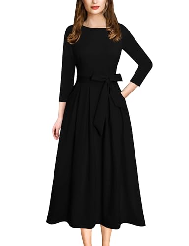Image of VFSHOW Womens Work Business Casual Church Pockets Belted A-Line Midi Dress