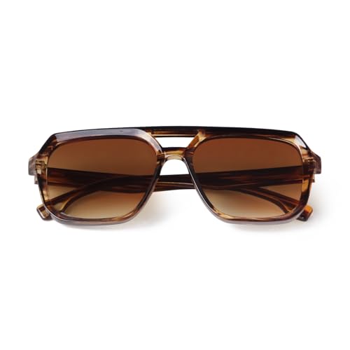 VIA LEECA Designer Square Aviator Sunglasses for Women Men Double Bridge Large Thick Frame Retro Eyewear