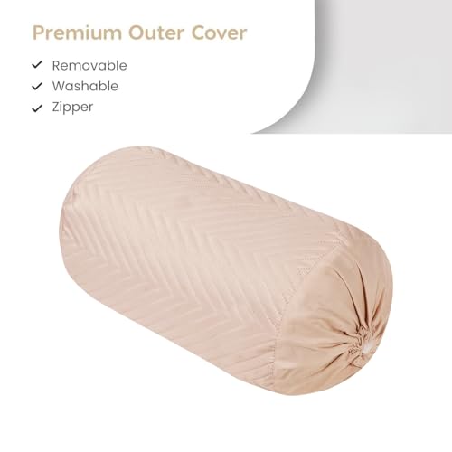 Image of RD TREND Glace Cotton Quilted Bolster Cover Size-16x32 Inches | Soft & Durable Cylindrical Pillow Cover for Bolster Pillow | Perfect for Sofa, Diwan,Couch & Bed Decor (Beige)