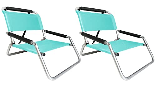 Image of Neso Beach Chairs - Lightweight, Portable and Foldable Recliner Beach Chairs for Park, Camping and Outdoor Adventures - with Slip Pockets and Shoulder Strap - 2 Pack - Seafoam - Regular