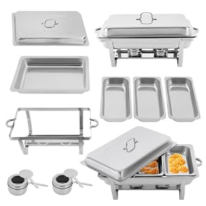 Chafing Dish Buffet Set 3 Pan 9L with Lid and Fuel Container, Stainless Steel