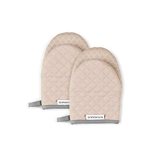 KitchenAid Asteroid Mini Cotton Oven Mitts with Silicone Grip, Set of 2, Milkshake
