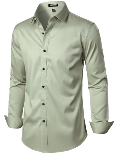 Jemitop JTSCL01-MINT GREEN-XL Men'S Stretch Wrinkle Free Dress Shirts Formal Wedding Prom Long Sleeve Slim Fit Button Down Shirt Mint Green Xl thumb #2